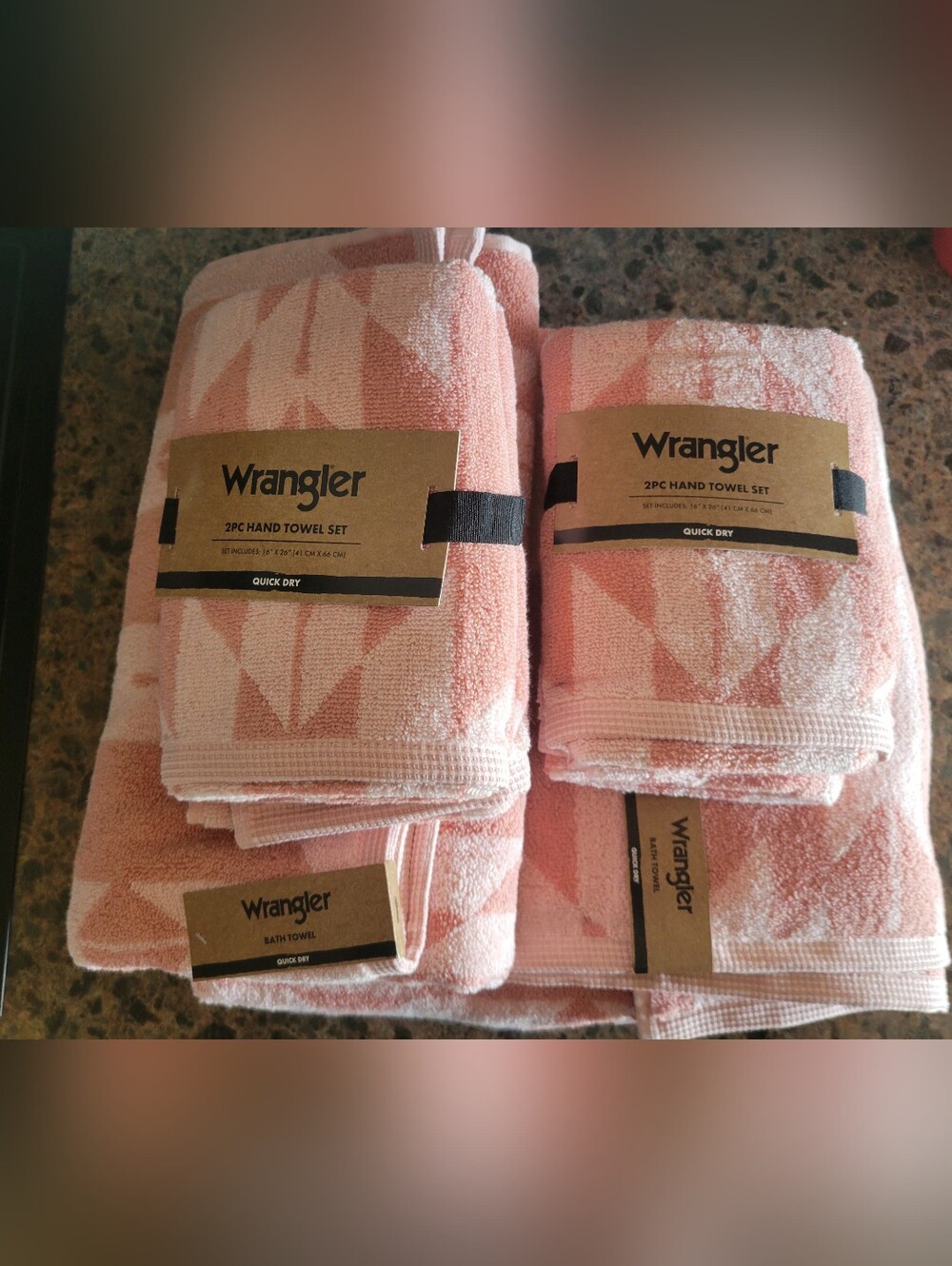 Wrangler‎ Southwest Diamond Aztec Pink Bath Towel Set New *2 bath *2 hand towels